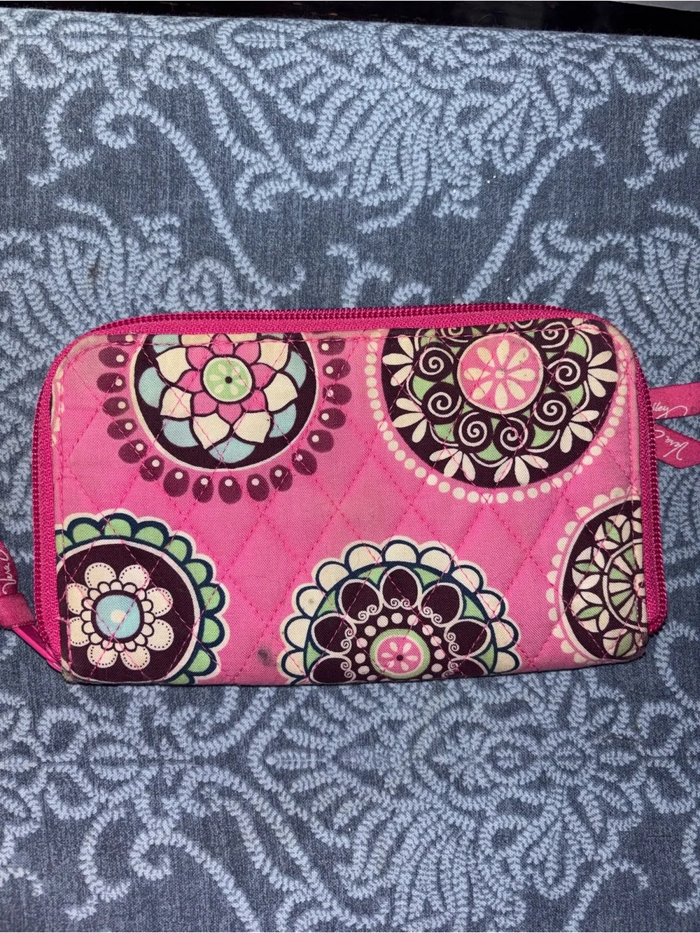Vera Bradley Hot Pink Quilted Zip Wallet with Floral Medallions